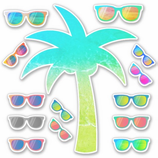 Zomerpalmboom en zonnebril Sticker Pack (Voorkant)