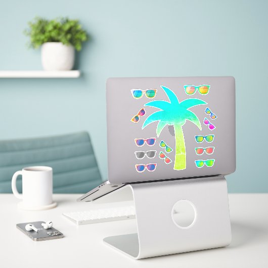 Zomerpalmboom en zonnebril Sticker Pack (Laptop op bureau)