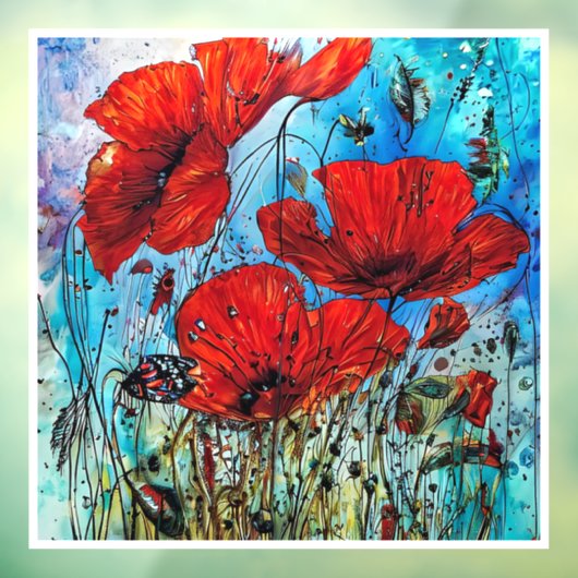 zomerpapaver raamsticker (Vel 3)