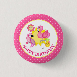 Zomerparadijs Flamingo Papegaai Verjaardag Ronde Button 3,2 Cm