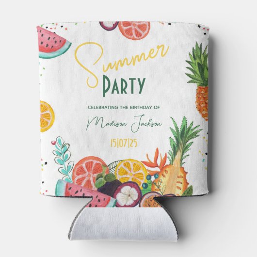 Zomerpartij gele tropische fruituitnodiging blikjeskoeler (Achterkant)