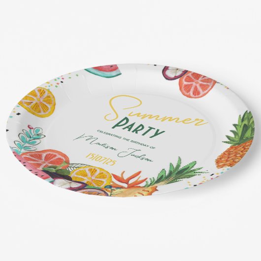 Zomerpartij gele tropische fruituitnodiging papieren bordje (Gekanteld)