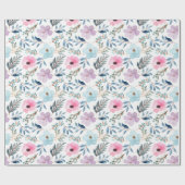 Zomerpastel Blauwe Waterverf Bloemen Patroon Cadeaupapier (Vlak)