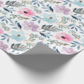 Zomerpastel Blauwe Waterverf Bloemen Patroon Cadeaupapier (Hoek)