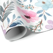 Zomerpastel Blauwe Waterverf Bloemen Patroon Cadeaupapier (Rol Hoek)