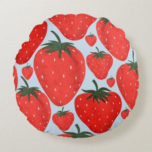 Zomerpatroon met aardbeien geïsoleerd op licht rond kussen