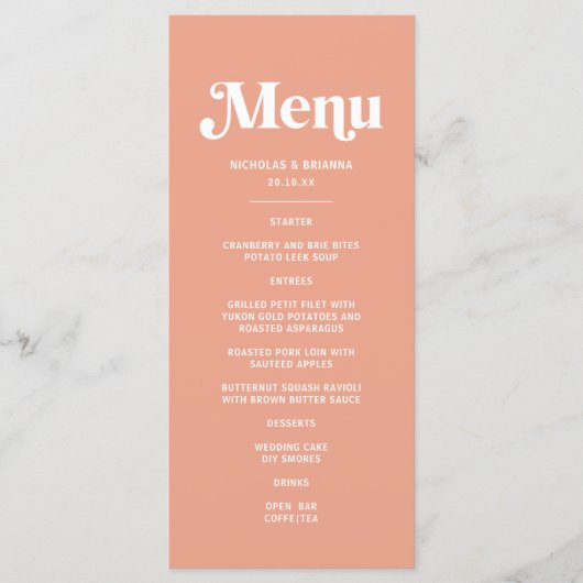 Zomerperzik bruiloft menu (Voorkant)