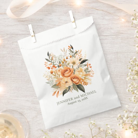 Zomerperzik en groene bloemen bruiloft bedankzakje (Geknipt)