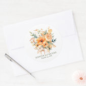Zomerperzik en groene bloemen bruiloft ronde sticker (Envelop)