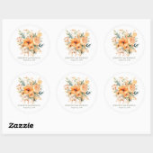 Zomerperzik en groene bloemen bruiloft ronde sticker (Vel)