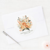 Zomerperzik en groene bloemen bruiloft ronde sticker (Envelop)