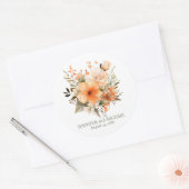 Zomerperzik en groene bloemen bruiloft ronde sticker (Envelop)