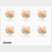 Zomerperzik en groene bloemen bruiloft ronde sticker (Vel)