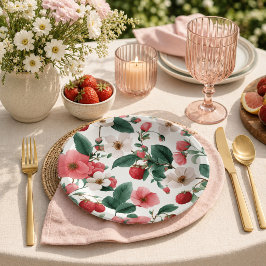 Zomerpicknick Cottagecore Bloemige Aardbeiliefhebb Papieren Bordje