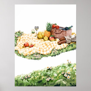 Zomerpicknick in de Weide Aquarel Kunstprint Poster