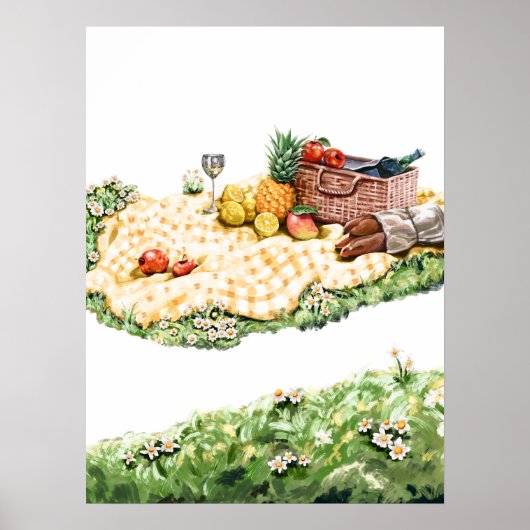 Zomerpicknick in de Weide Aquarel Kunstprint Poster (Voorkant)