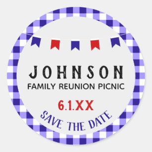 Zomerpicknick   rood wit blauw   Reünie BBQ Party Ronde Sticker