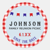 Zomerpicknick | rood wit blauw | Reünie BBQ Party Ronde Sticker (Voorkant)