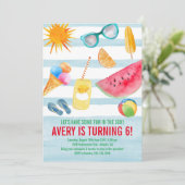 Zomerplezier in de zon verjaardagsfeestje uitnodig kaart (Staand voorkant)