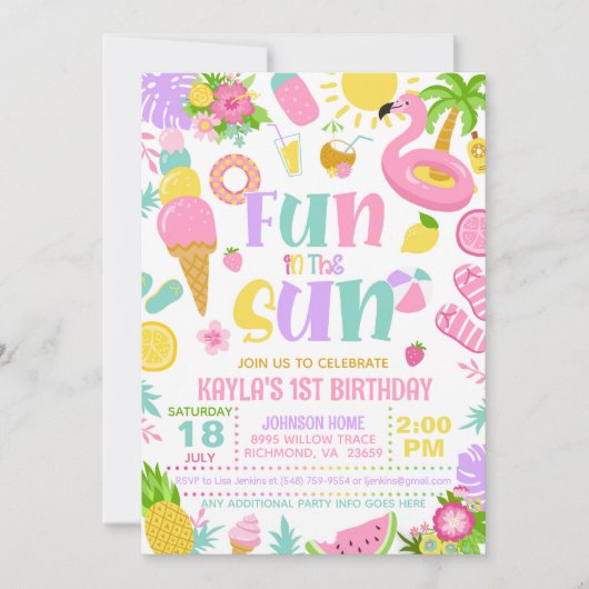 Zomerplezier in de zon verjaardagsfeestje uitnodig kaart (Voorkant)