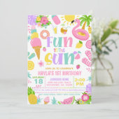 Zomerplezier in de zon verjaardagsfeestje uitnodig kaart (Staand voorkant)