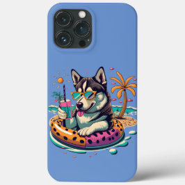 Zomerplezier met Schattigee Cool Husky Dog in Pool Case-Mate iPhone Case