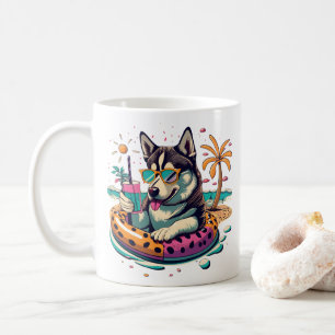Zomerplezier met Schattigee Cool Husky Dog in Pool Koffiemok
