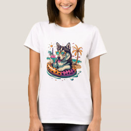 Zomerplezier met Schattigee Cool Husky Dog in Pool T-shirt