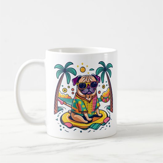 Zomerplezier met Schattigee Pug Dog in Zwembad Koffiemok (Links)