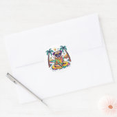 Zomerplezier met Schattigee Pug Dog in Zwembad Ronde Sticker (Envelop)