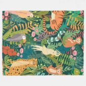 Zomerpluk Wilde dieren en oerwoud l Groen Fleece Deken (Voorkant (Horizontaal))