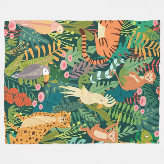 Zomerpluk Wilde dieren en oerwoud l Groen Fleece Deken (Voorkant (Horizontaal))