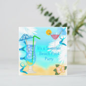 Zomerpret Blauwe Cocktail Strandfeest Kaart (Staand voorkant)