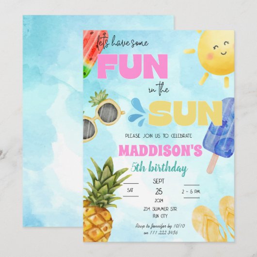 Zomerpret in de zon Zwembadfeest Verjaardag Kaart (Voorkant / Achterkant)