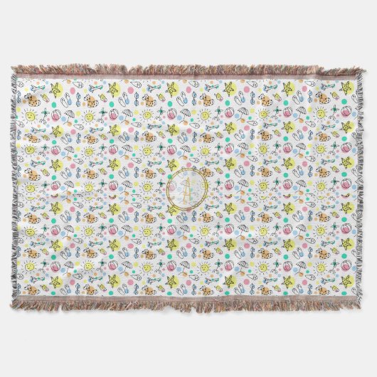 Zomerpret Monogram Strand Vakantiedoodles Decorati Deken (Voorkant)