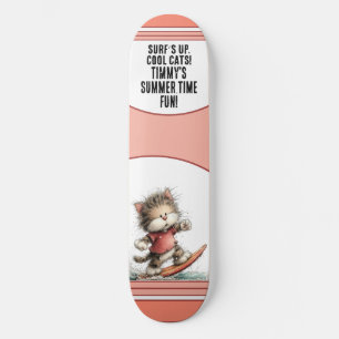 Zomerpret Ontwerp met Surfende Kat Persoonlijk Skateboard