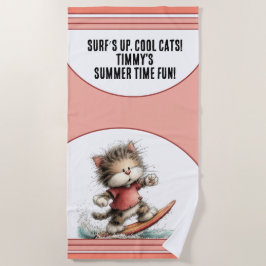 Zomerpret Ontwerp met Surfende Kat Strandlaken