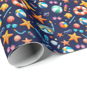 Zomerpret Patroon blauw Cadeaupapier