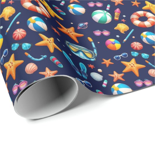 Zomerpret Patroon blauw Cadeaupapier (Rol Hoek)