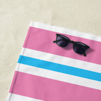 Zomerpret Roze en Turquoise Gestreepte Monogram Strandlaken