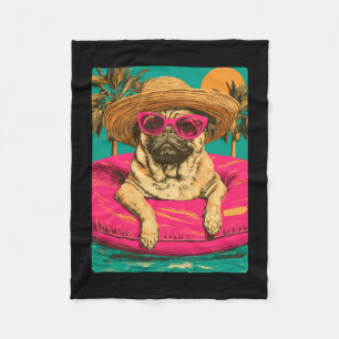 Zomerpug met zonnebril schattige hond tropisch zwe fleece deken