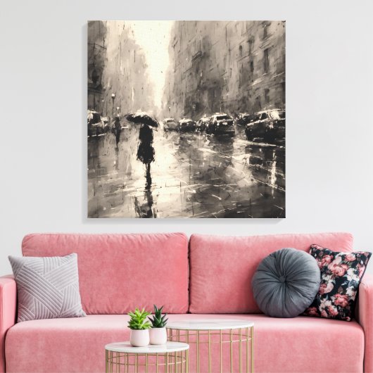 Zomerregen in de stad canvas afdruk (Insitu (Woonkamer))