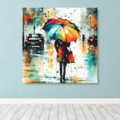 Zomerregens in de stad 2 canvas afdruk (Insitu (Houten vloer))