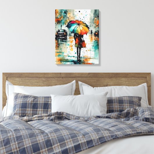 Zomerregens in de stad 2 canvas afdruk (Insitu (Slaapkamer))