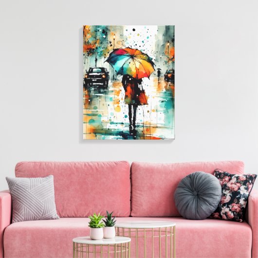 Zomerregens in de stad 2 canvas afdruk (Insitu (Woonkamer))