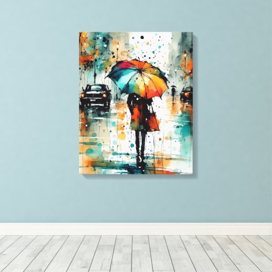 Zomerregens in de stad 2 canvas afdruk (Insitu (Houten vloer))