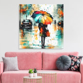 Zomerregens in de stad 2 canvas afdruk (Insitu (Woonkamer))