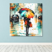 Zomerregens in de stad 2 canvas afdruk (Insitu (Houten vloer))