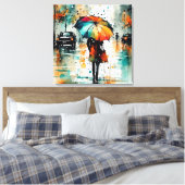 Zomerregens in de stad 2 canvas afdruk (Insitu (Slaapkamer))