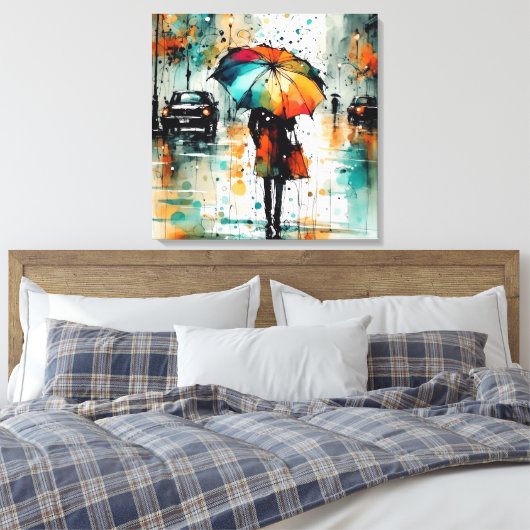 Zomerregens in de stad 2 canvas afdruk (Insitu (Slaapkamer))